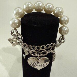 Guess Silver and Pearl Charm Bracelet